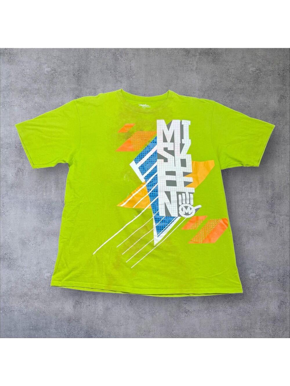 Vintage Y2K Miskeen Original Abstract Art Center Graphic Green Men’s Tee 5XL